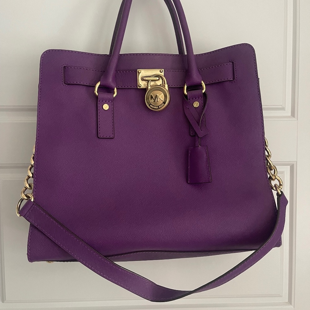 Michael Kors Large Hamilton Tote in Purple Saffiano Leather